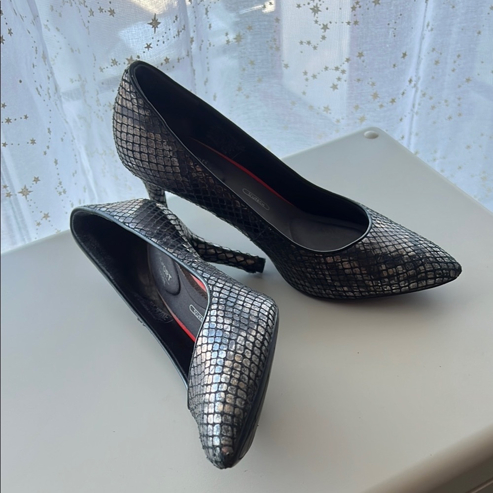 SOLD - Chic Silver Faux-Snakeskin Women's Heels